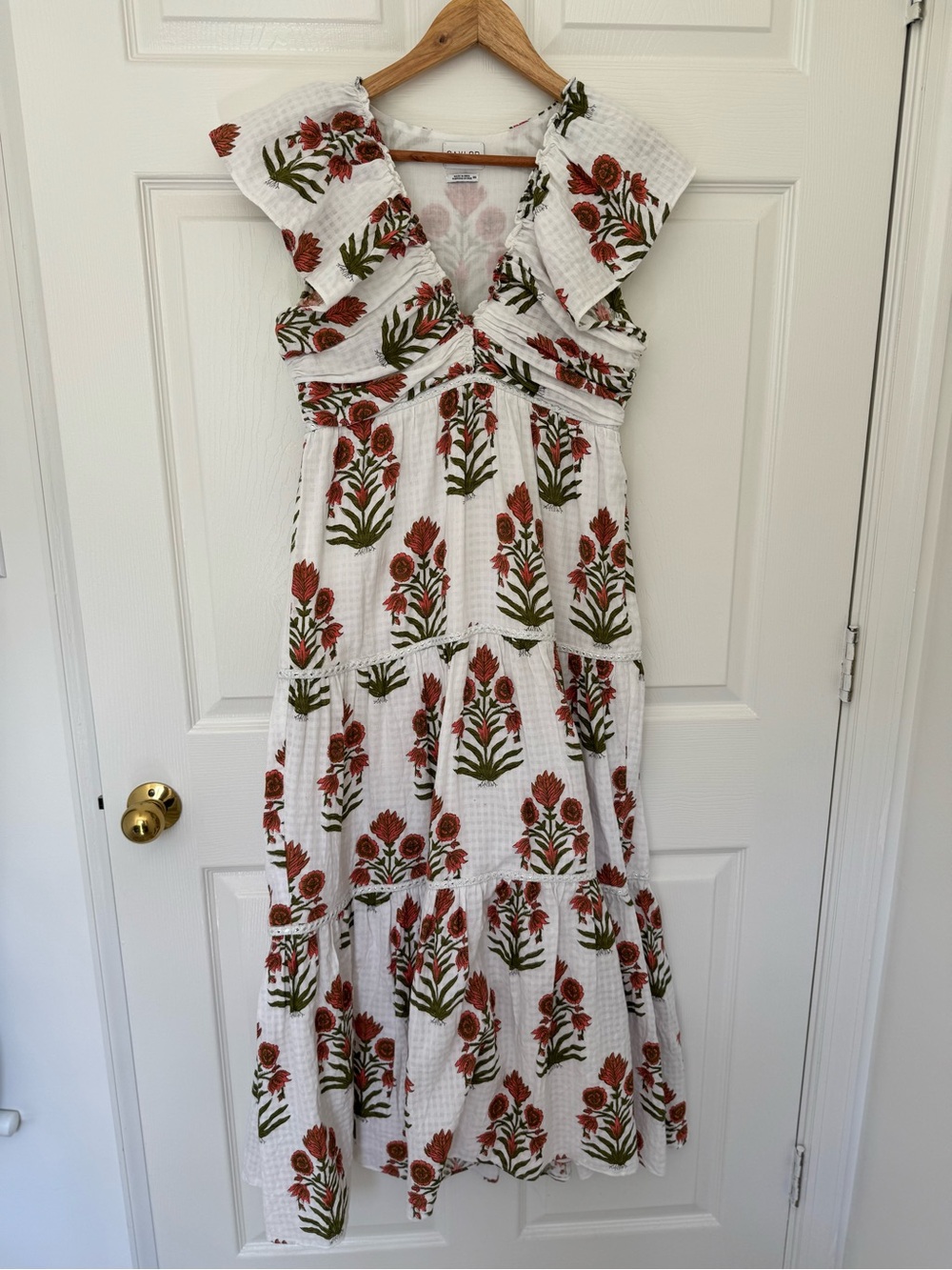 SAYLOR White Maxi Dress with Orange Floral Print